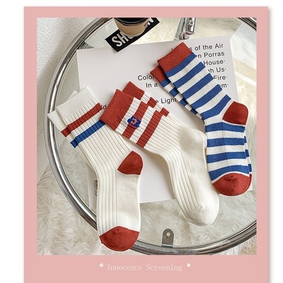 Vớ tất unisex cổ cao chất xịn sọc màu xanh đỏ đô giữa bắp chân