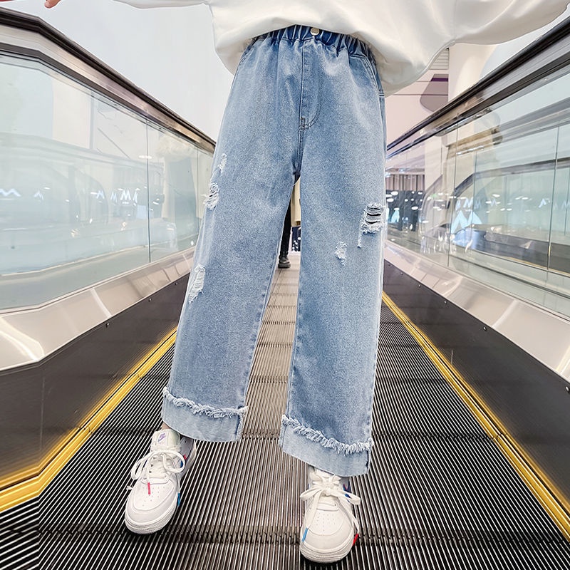 Quần Jeans Ống Rộng Phong Cách Thời Trang Xuân Thu Mới Cho Bé Gái