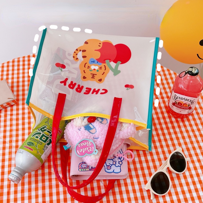 Túi Xách Đeo Vai Trong Suốt Họa Tiết Gấu Hoạt Hình Chống Thấm Nước Cho Nữ