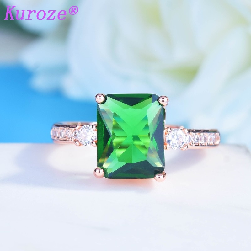 Nhẫn hở mạ vàng hồng 18K đính đá ngọc lục bảo màu xanh lá cây thời trang cho nữ