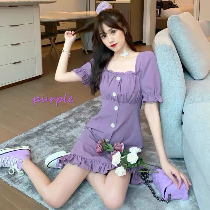 Đầm Tay Ngắn Màu Tím Thời Trang Mùa Hè Cho Nữ | BigBuy360 - bigbuy360.vn