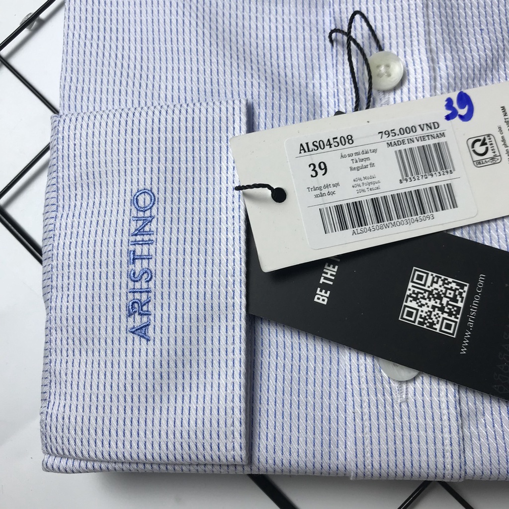 Áo sơ mi dài tay nam Aristino trắng vân from regular tà lượn ALS04508