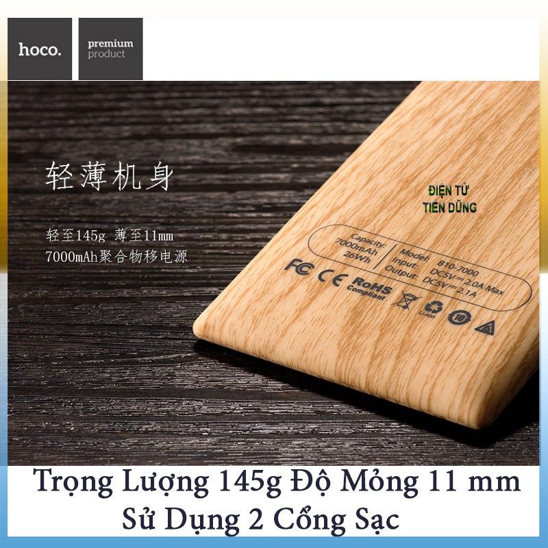 SẠC DỰ PHÒNG HOCO B10 VỚI PI DỰ PHÒNG DUNG LƯỢNG 7000mAh Tặng kèm Bao Đựng