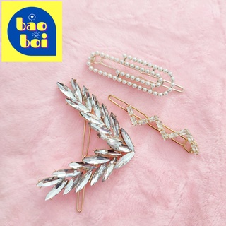 Kẹp tóc đính đá lấp lánh hình zic zac/ chữ v/ kẹp giấy