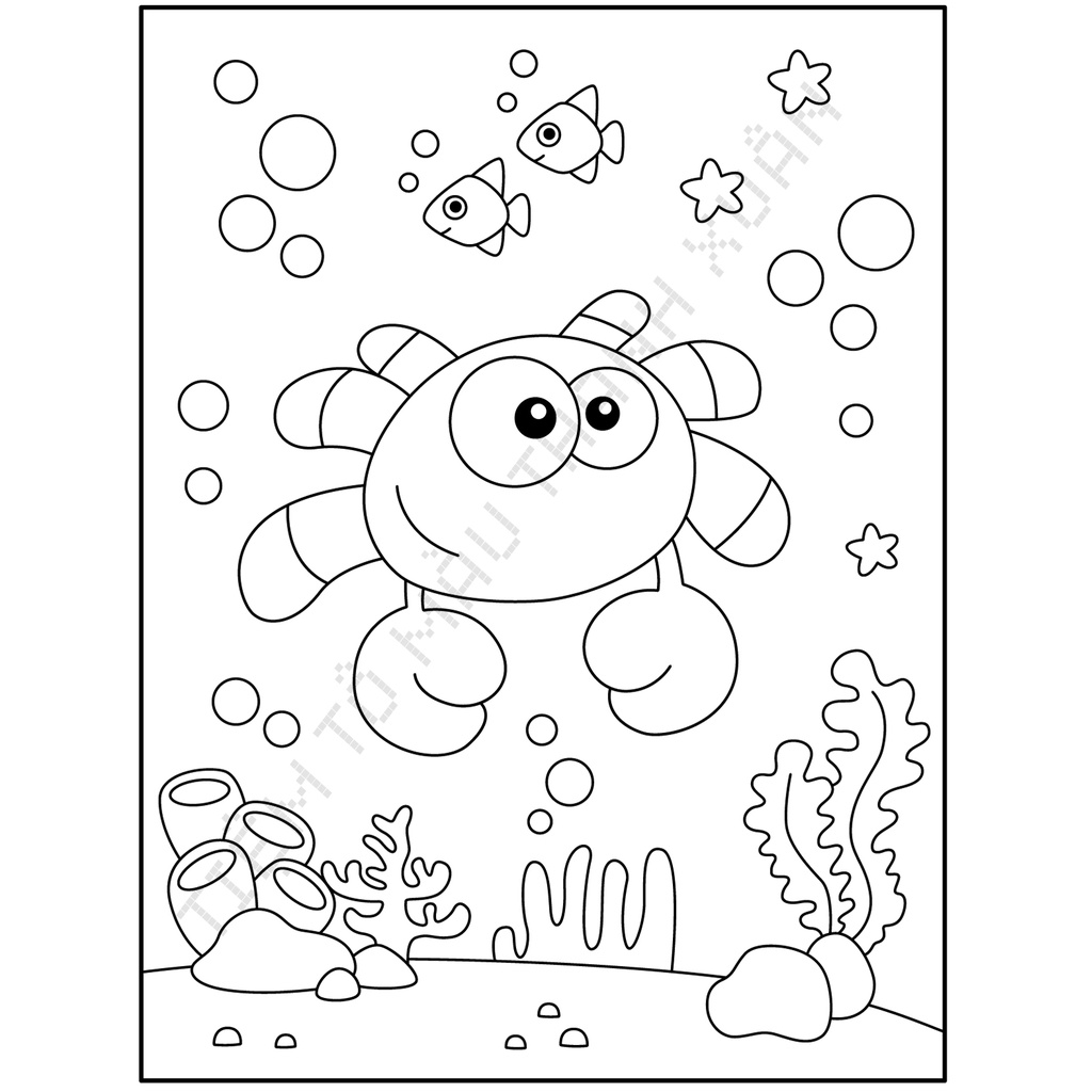 Set 20 Tờ Tranh Tô Màu Hình Cua Dễ Thương Cho Bé Size A5 Màu Sáp, Màu Chì - Tiệm Tô Màu Thanh Xuân