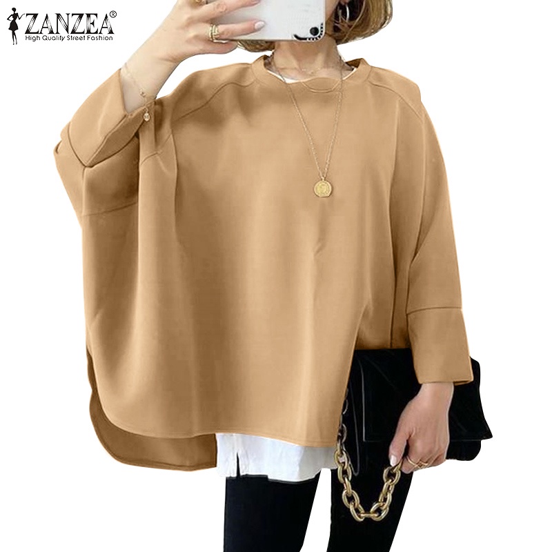 Áo cánh dơi ZANZEA tay lửng 3/4 màu trơn phong cách Hàn Quốc dành cho nữ