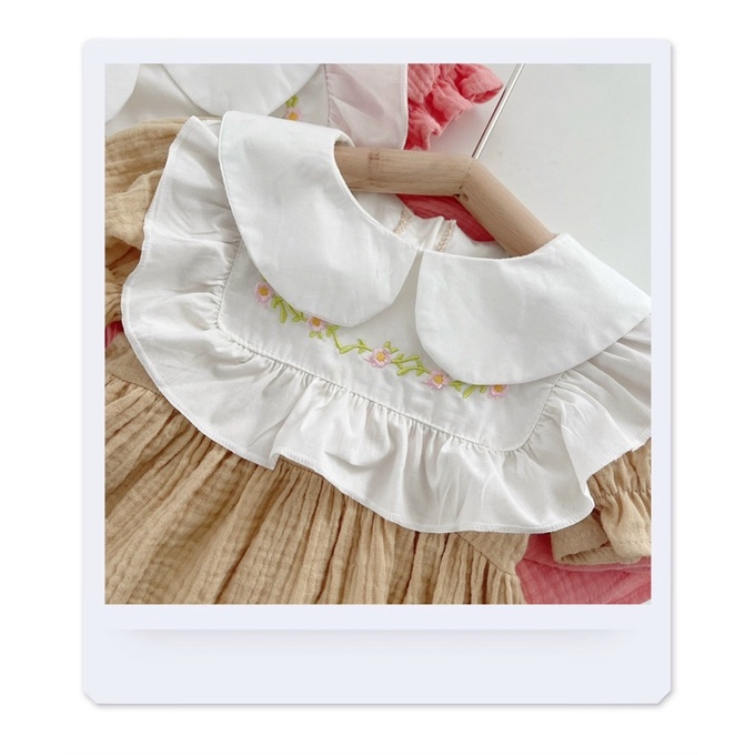 Váy hè cộc tay chất xô phối thêu ngực-chất mát thấm mồ hôi cho bé gái 8-19kg