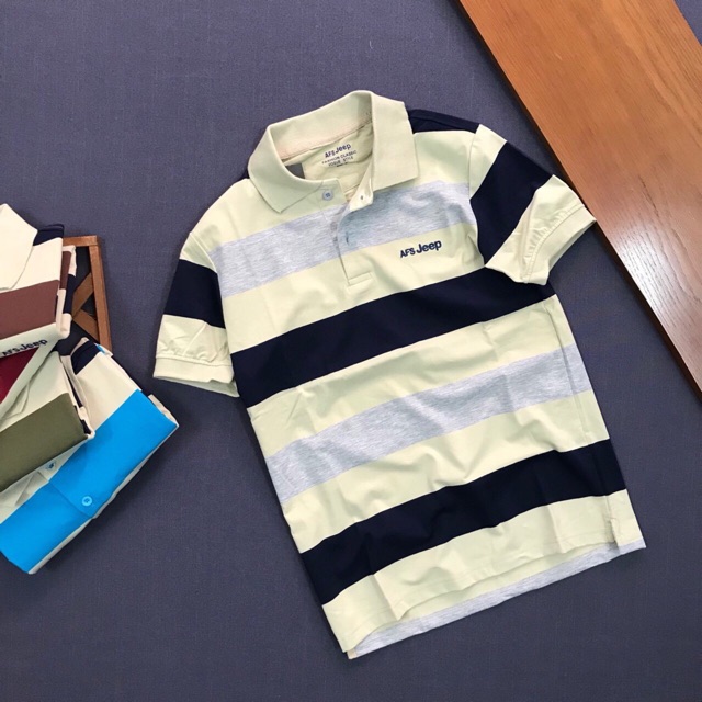 Áo thun nam from suôn sọc ngang cổ bẻ | BigBuy360 - bigbuy360.vn