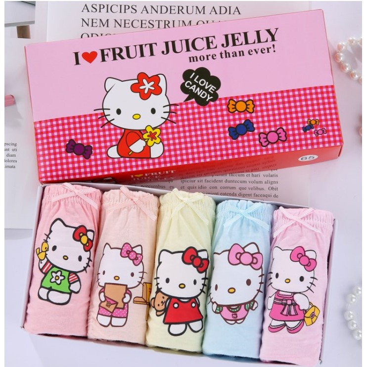 Set 5 quần lót bé gái Hàn Quốc 100% cotton mẫu Mèo Hello Kitty