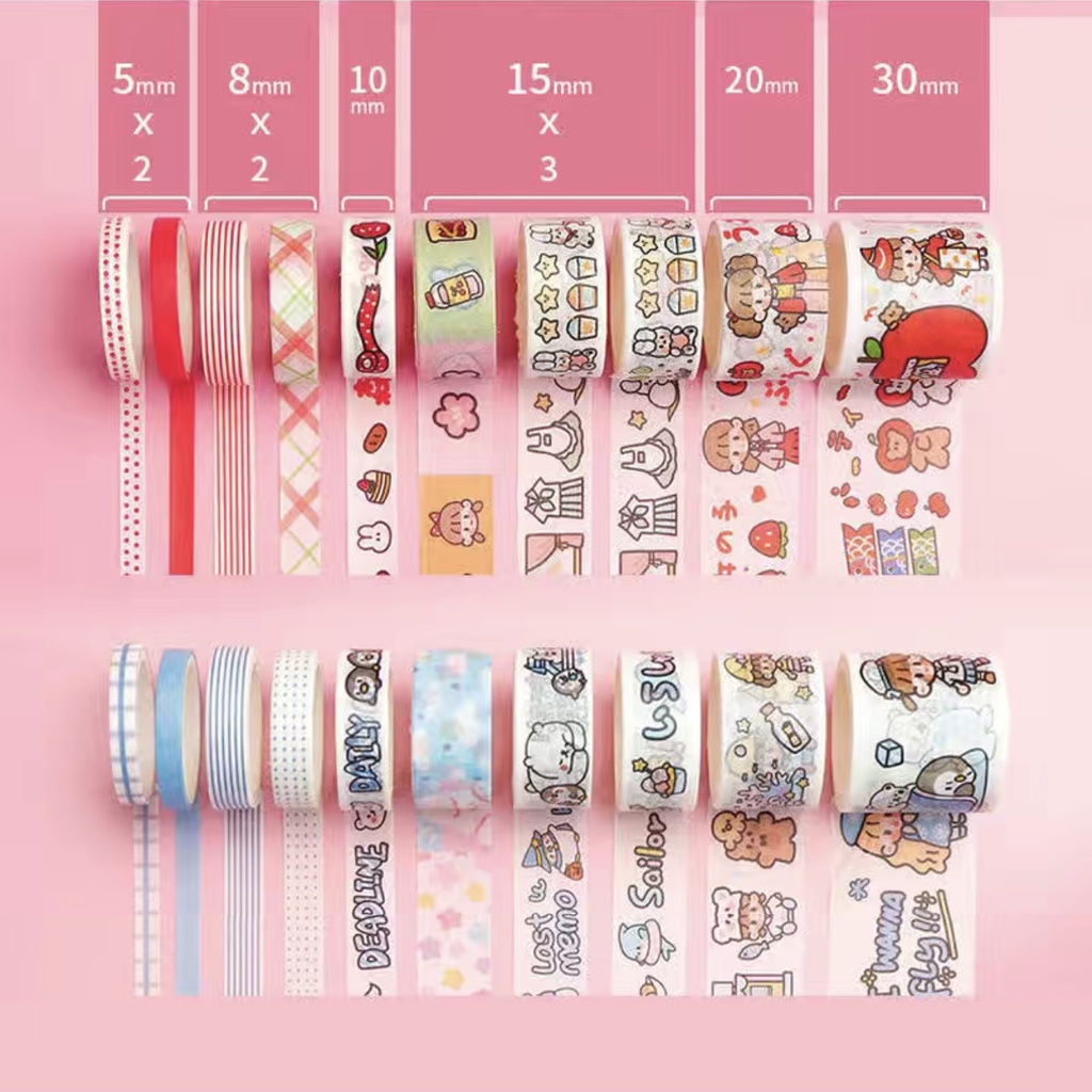 [Sẵn] Set 10 cuộn băng dính washi tape trang trí sổ cute