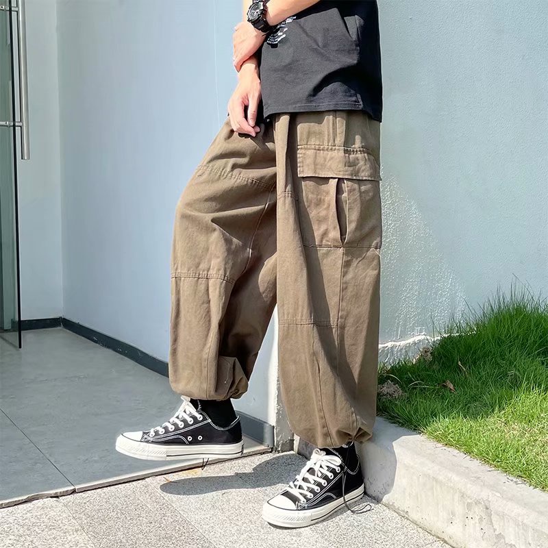 Quần ống rộng màu trơn thời trang mùa hè phong cách Nhật Bản dành cho nam quần jean nam