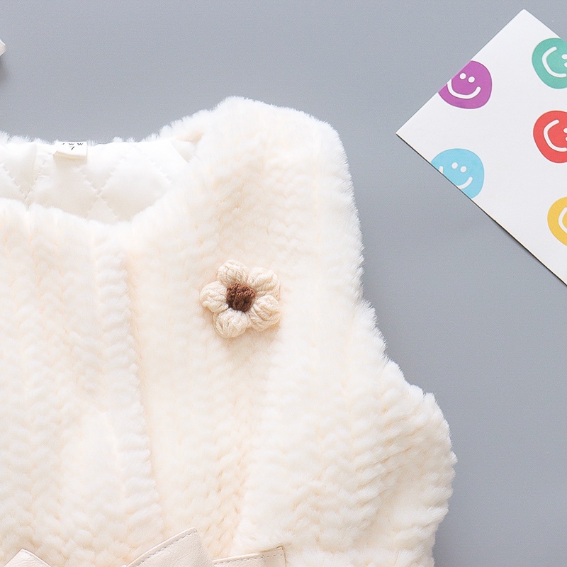 Áo Khoác Lông Dày Không Tay Màu Trơn Chống Gió Giữ Ấm Mùa Đông Phong Cách Hàn Quốc Cho Bé Gái 1-5 Tuổi