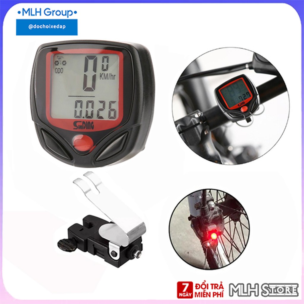 Đồng hồ đo tốc độ xe đạp thể thao Sunding + Tặng kèm đèn phanh Led xe đạp cảnh báo MLH