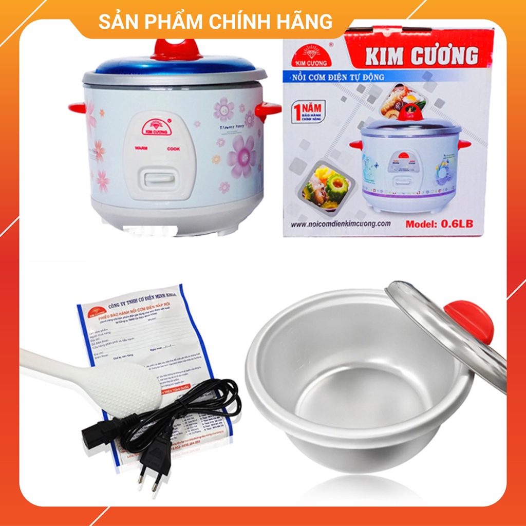 Nồi Cơm Điện Kim Cương 0L6  BH: 12 tháng - Nắp Rời Dễ Dàng Vệ Sinh - Hợp Kim Nhôm Siêu Bền