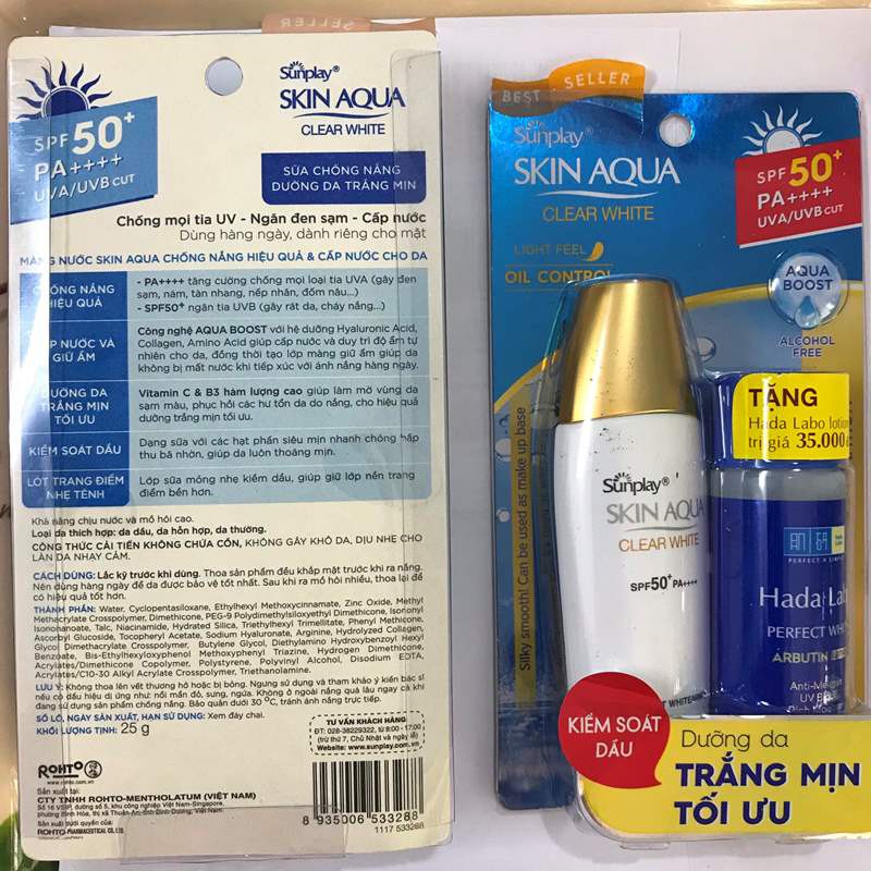 Kem Chống Nắng Skin Aqua Dưỡng Trắng 25g SPF 50 + Dung Dịch Dưỡng Hada Labo