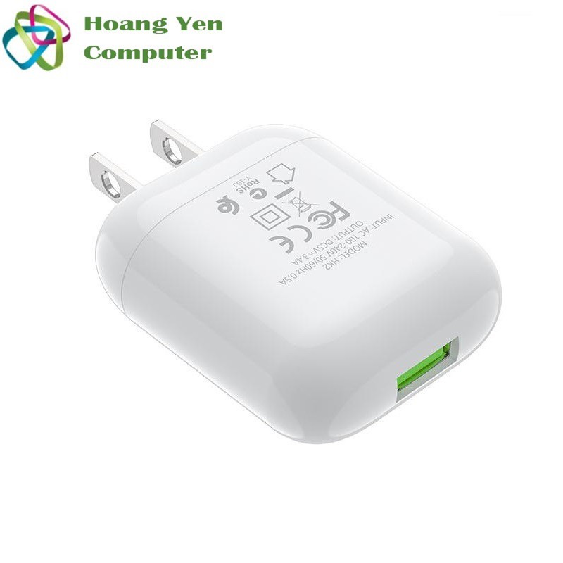 Cốc Sạc 3.4A Hoco HK2 Chính Hãng - Bảo Hành 1 Năm - Hoàng Yến Computer