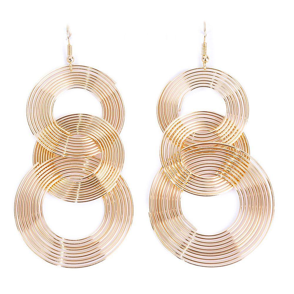 Bông Tai Thả 3 Vòng Tròn Lớn Phong Cách Punk Mỹ Cho Nữ