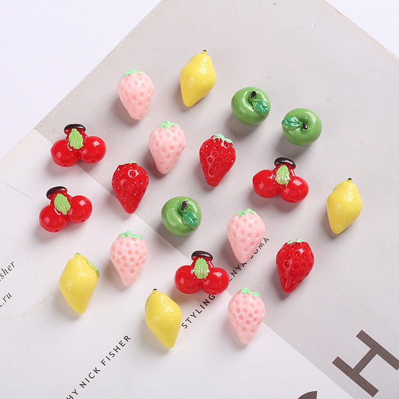 charm slime cà chua dâu tây cam vàng trái cây loại nhỏ phụ kiện trang trí
