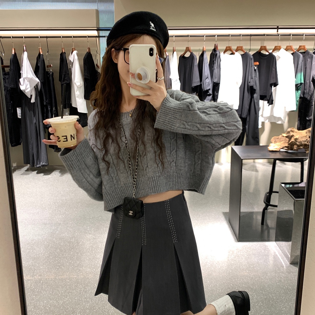 Áo sweater SUXI vải dệt kim tay dài cổ tròn màu sắc đơn giản phong cách Hàn Quốc thời trang mùa thu cho nữ