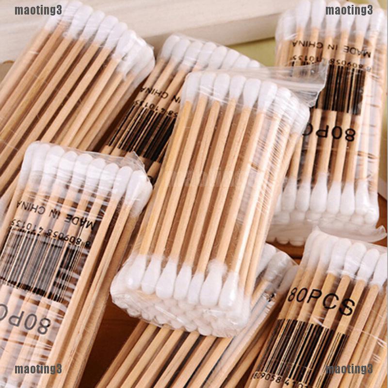 Bộ 30-35 Tăm Bông Cotton Với 2 Đầu Gỗ Độc Đáo