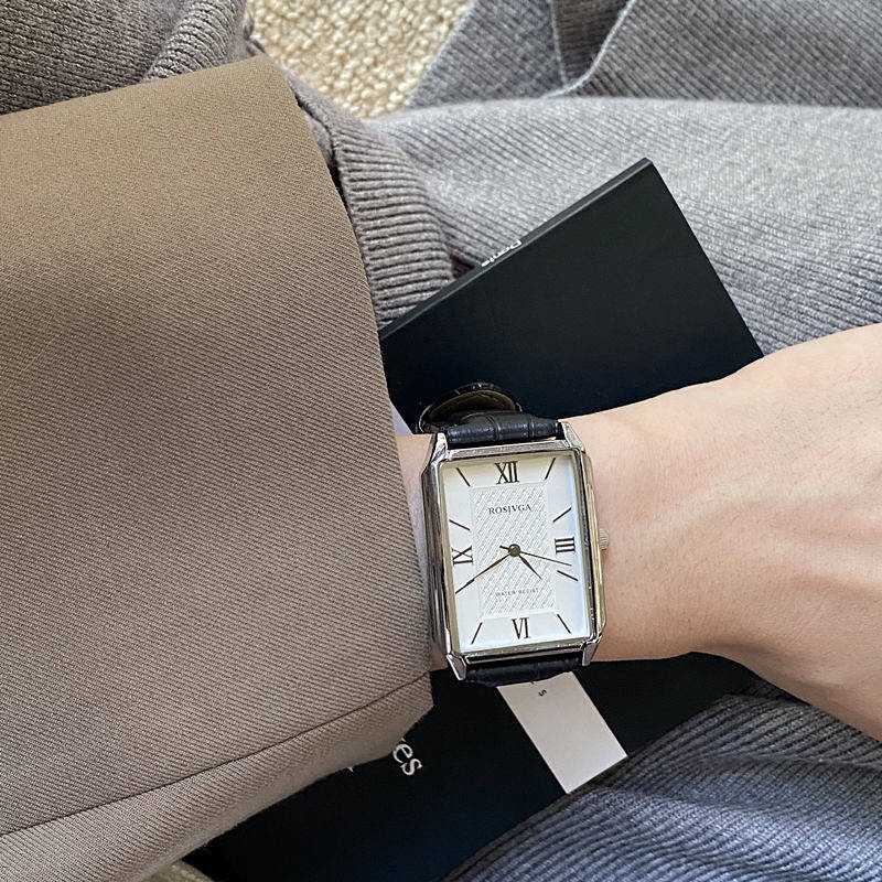 SENSES// Special-Interest Design Watch Retro Style Roman Digital Square Elegant Belt Korean Style Student Wrist Watch Belt Watch VVOF