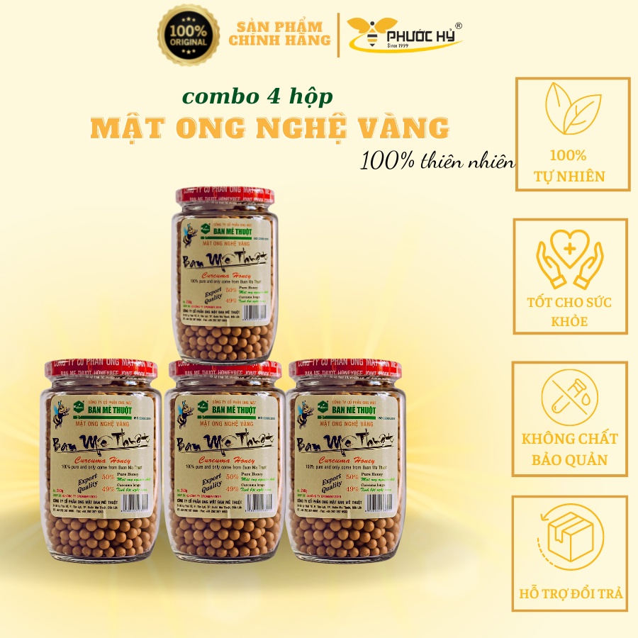 Combo 5 lọ 250g MẬT ONG NGHỆ VÀNG tặng kèm chai mật ong