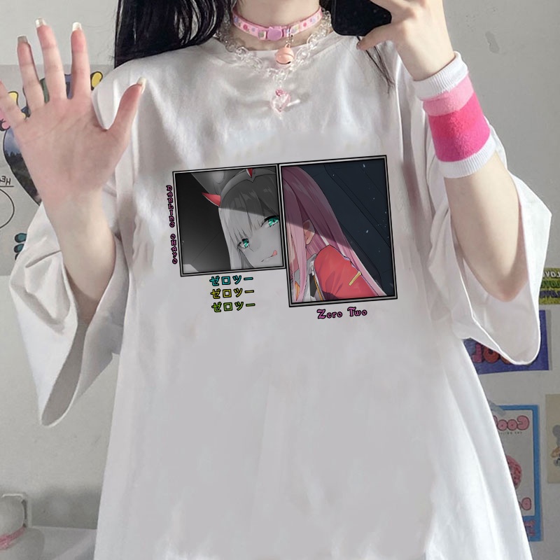 Áo thun tay ngắn in hình anime Zero Two--DARLING in the FRANXX phong cách Harajuku Nhật Bản mới cho nữ
