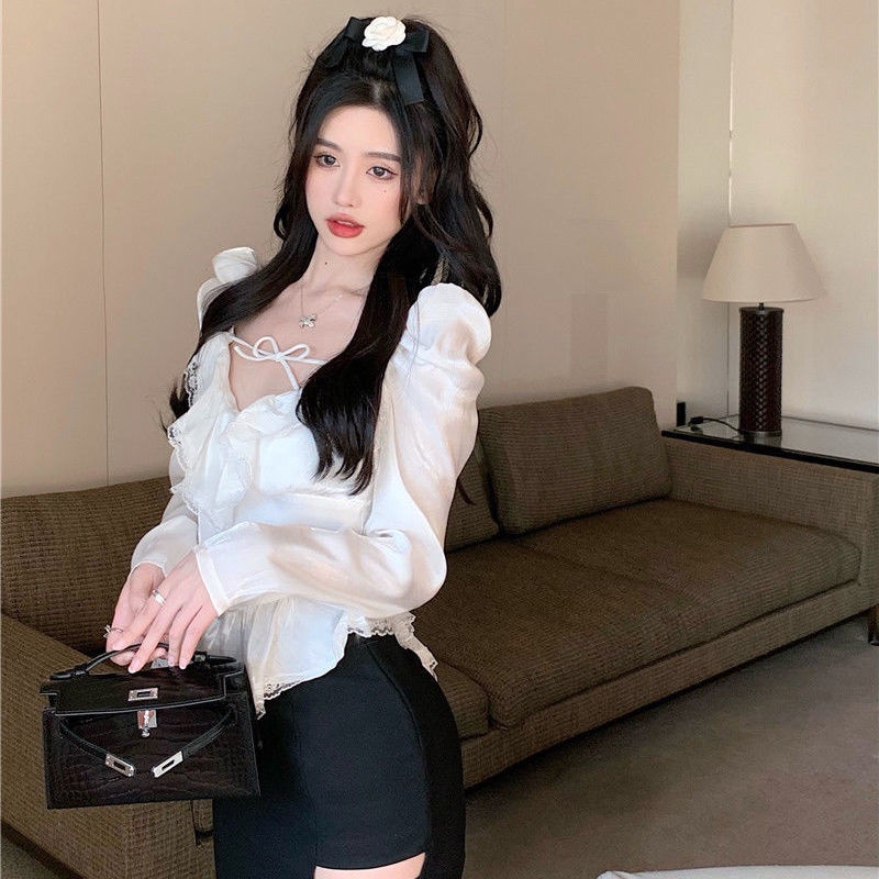 Áo Cổ Chữ V Phối Ren Quyến Rũ Thời Trang Cho Nữ