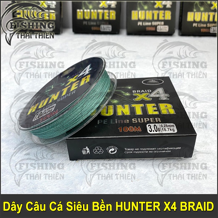 Dây Câu Cá Siêu Bền Coastline Hunter Braid X4, Dây Dù Câu Lure, Tóm Lưỡi Câu Cuộn 100m