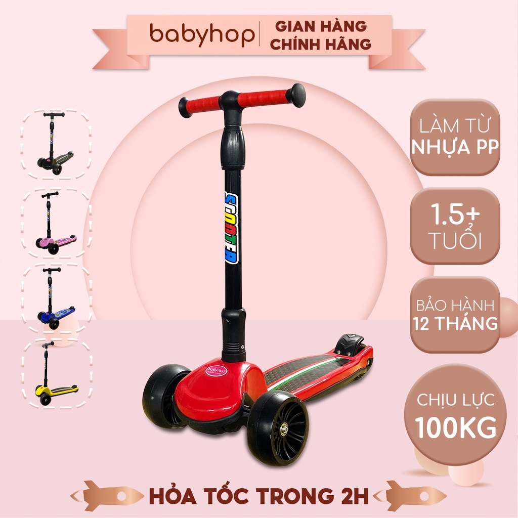 Xe trượt scooter Babyfast 3 bánh an toàn cho trẻ em của Babyhop chịu lực 80kg phù hợp cho cả bé trai và gái (BH-12tháng)