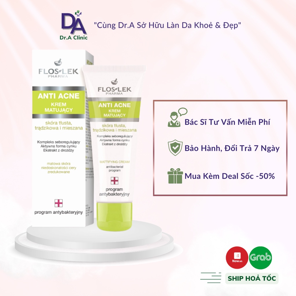 Kem Dưỡng Ẩm Da Dầu Mụn Hỗn Hợp Floslek Anti Acne Mattifying Cream Chính Hãng Kiềm Dầu Dẹp Mụn Sạch Sẽ - Dr.a Clinic