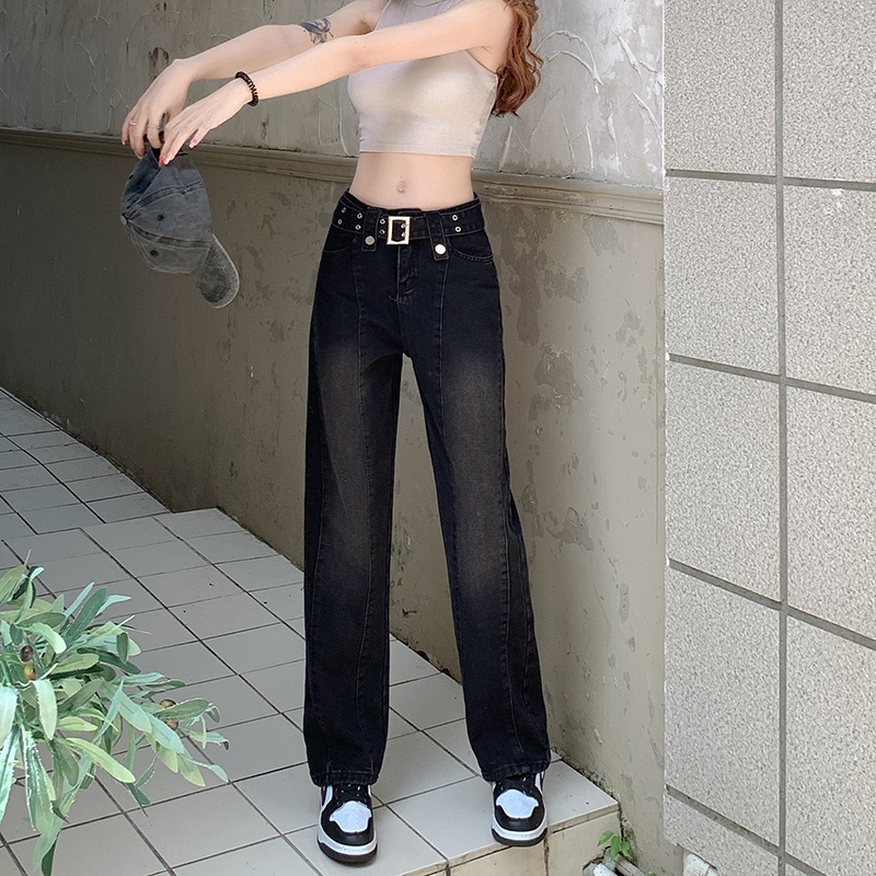 Quần jeans Nữ Dài Lưng Cao Ống Rộng Thời Trang Hàn Quốc