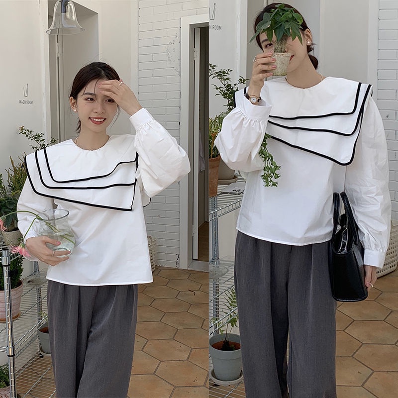 Áo Sơ Mi Tay Phồng Ba Lớp Màu Sắc Tương Phản Phong Cách Hàn Quốc Thời Trang Cho Nữ