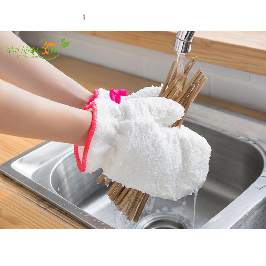Găng tay rửa bát chén sợi tre chống thấm nước