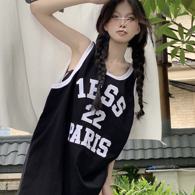 Áo thun COZOK thể thao sát nách form rộng phong cách retro