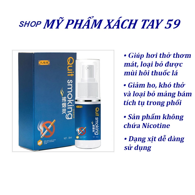Chai Xịt Cai Thuốc Lá Quit Smoke 30Ml, Cai Thuốc Lá Hiệu Quả, Tinh Thần Sảng Khoái Cam Kết Chính Hãng