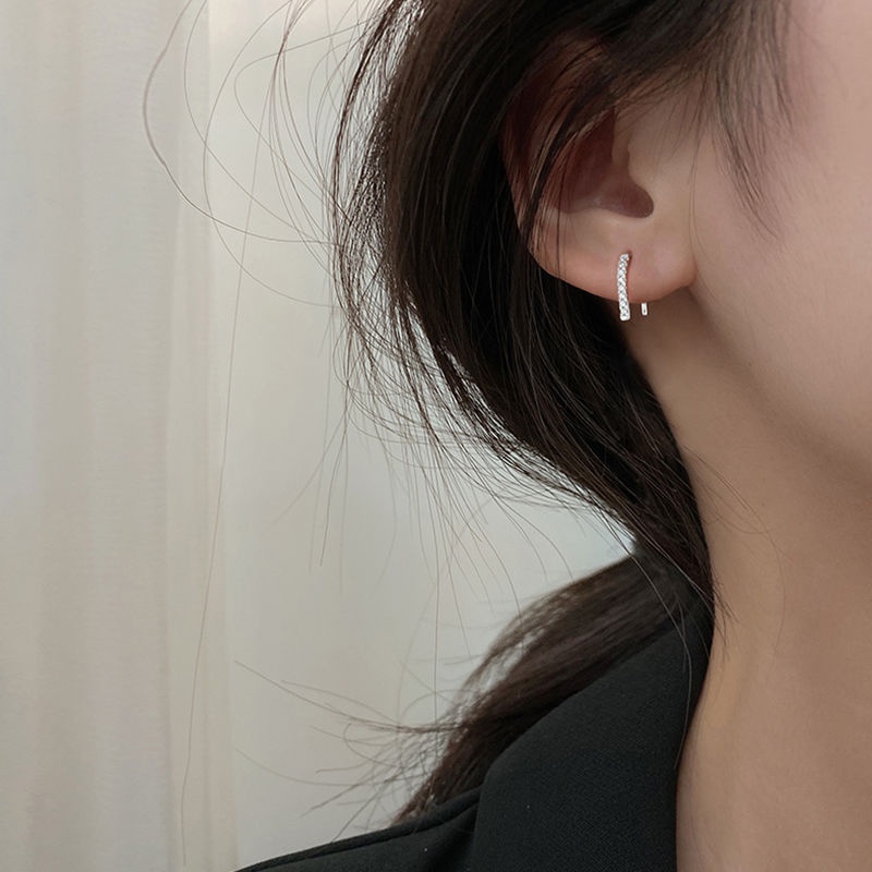 Bông Tai Mạ Bạc 925 Đính Đá Zircon Đơn Giản Không Gây Dị Ứng