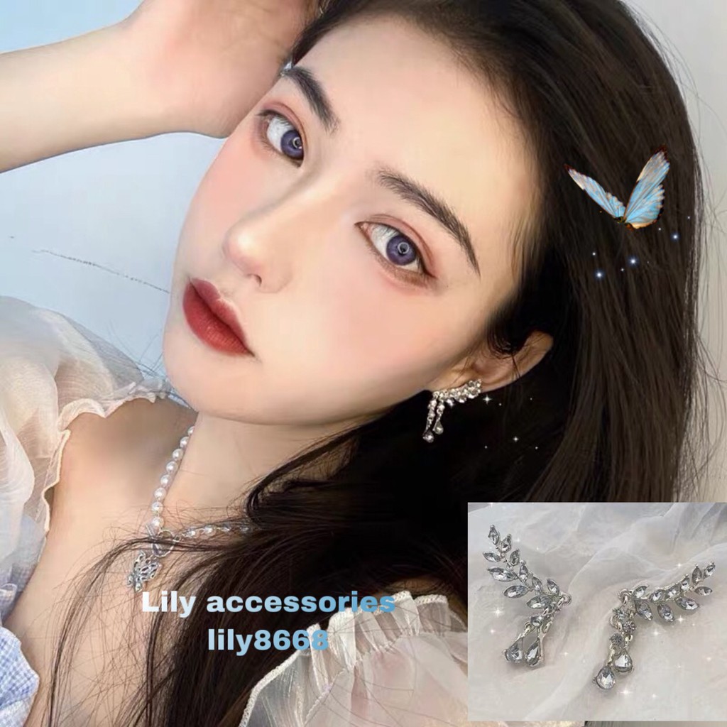 khuyên tai bông tai đính đá kiểu dáng cành lá phong cách