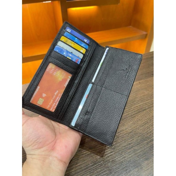 VÍ DÀI CẦM TAY KANGAROO DA BÒ MÀU NÂU ĐẬM FULL TAG