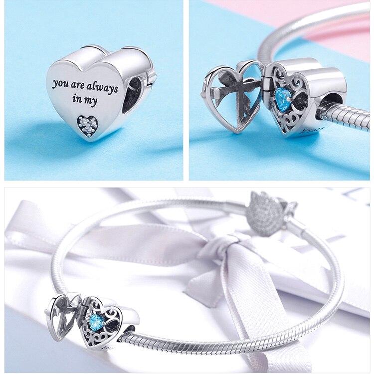 Hạt Phụ Kiện Bamoer SCC1053 Trái Tim Dạng Hộp Dùng Làm Trang Sức