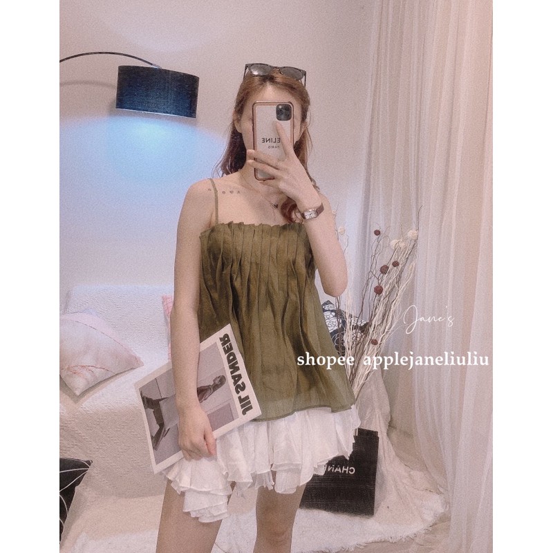 sẵn Jane’s Áo xếp li babydoll tơ óng ánh - chân váy ngắn C051