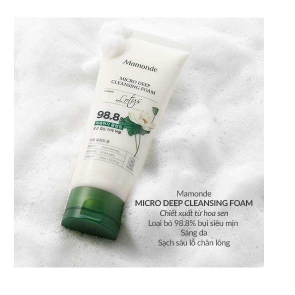 [HB Gift] Sữa rửa mặt làm sạch lỗ chân lông mụn đầu đen Mamonde Micro Deep Cleansing Foam 150ml | BigBuy360 - bigbuy360.vn