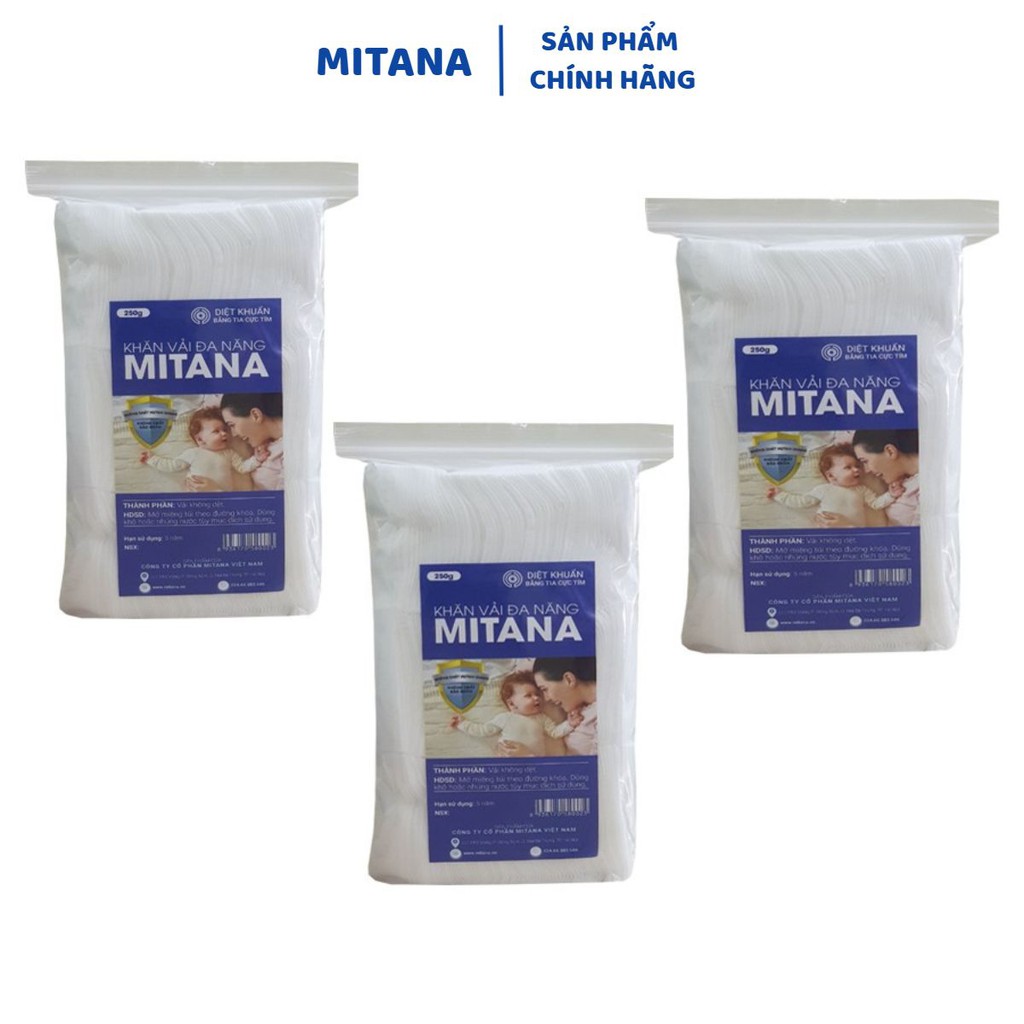 Khăn khô đa năng cho bé MITANA 🌺FREESHIP🌺 Khăn Vải Khô Đa Năng 250G (3 GÓI)