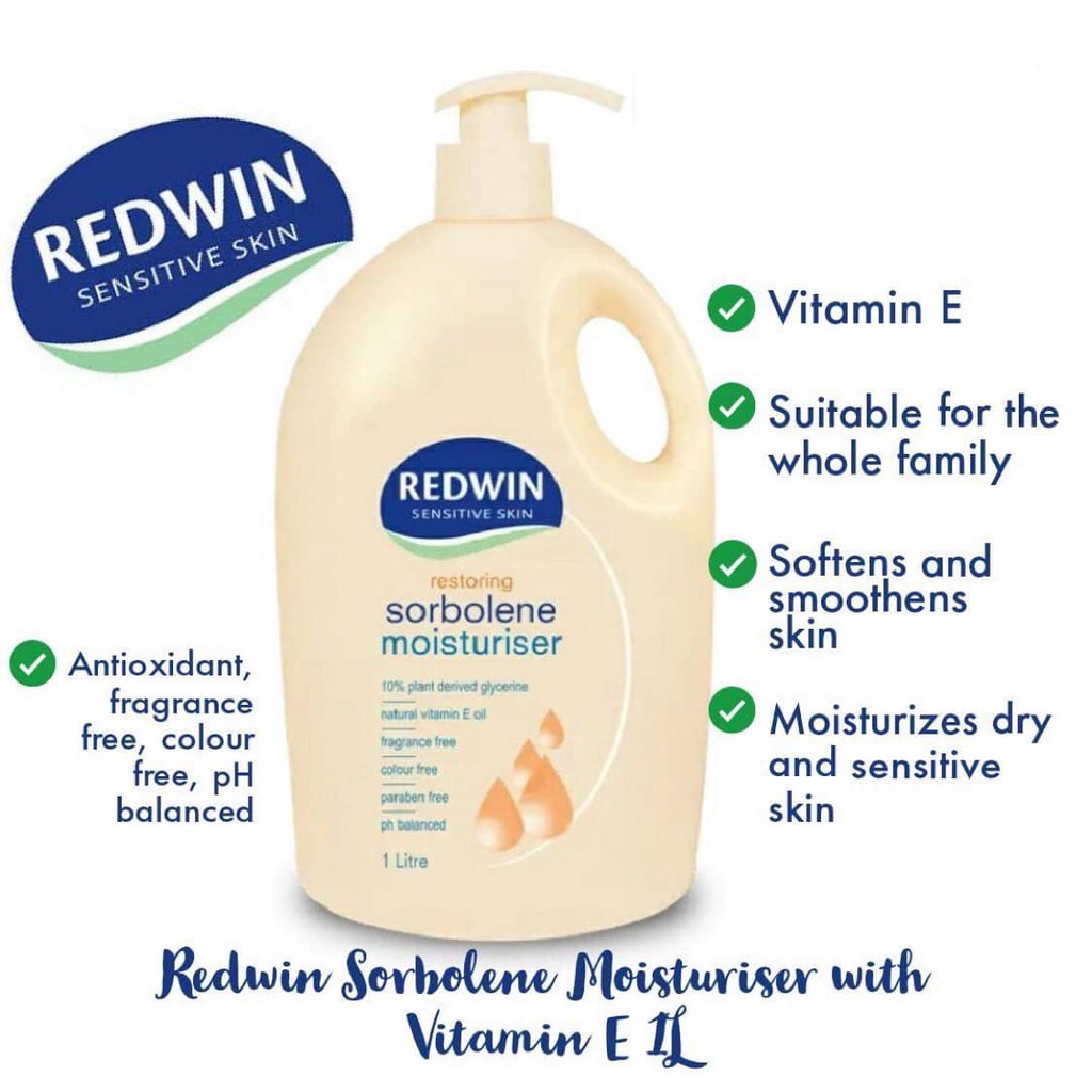 Kem dưỡng thể REDWIN Sensitive Skin Sorbolene Moisturiser 1L Oz Mart Hàng Úc Nội Địa giúp dưỡng ẩm body, da tay