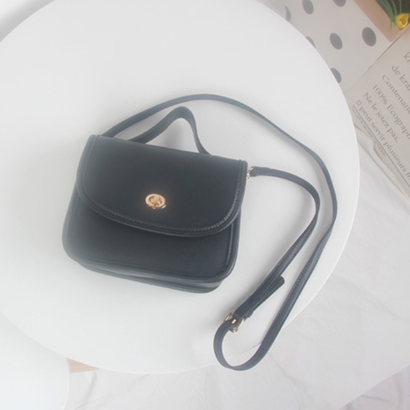 Túi đeo chéo da PU màu trơn có khóa phong cách Hàn Quốc cho nữ