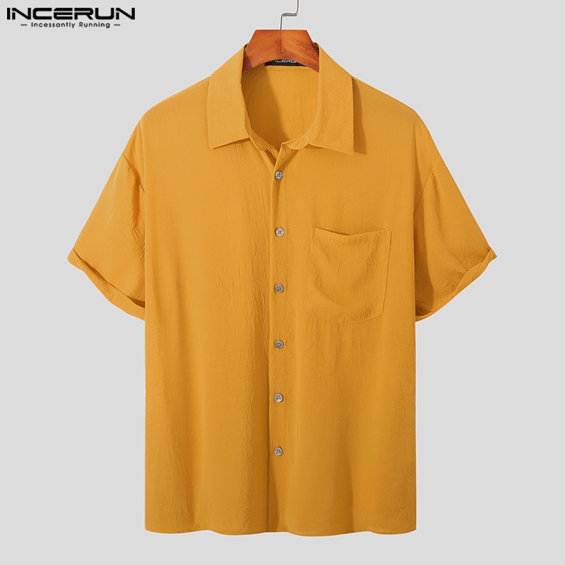 INCERUN Áo Sơ Mi Nam Tay Dài Màu Sắc Đơn Giản Size S-5XL