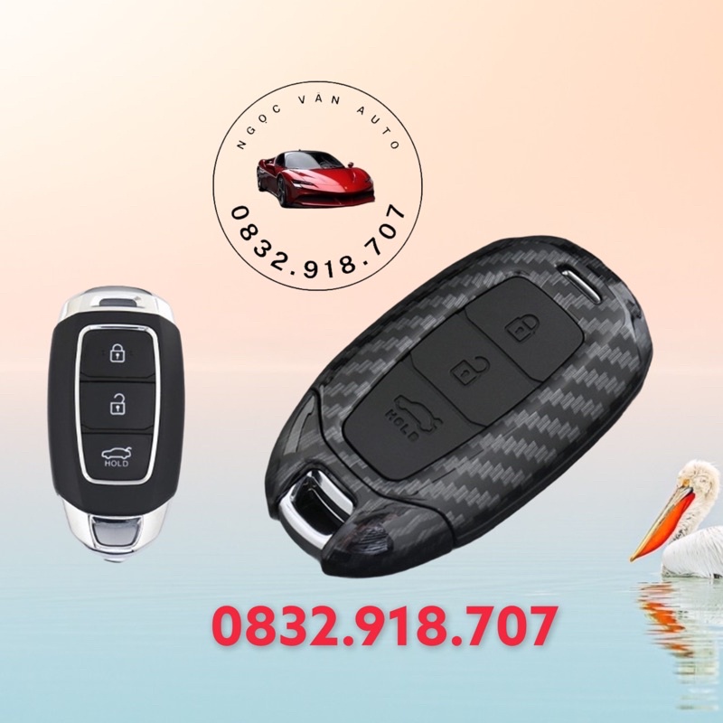 ốp chìa khóa Carbon KONA 2018-2021, ACCENT 2018-2021, Sanatafe 2019-2021 ( chìa thông minh 3 nút)