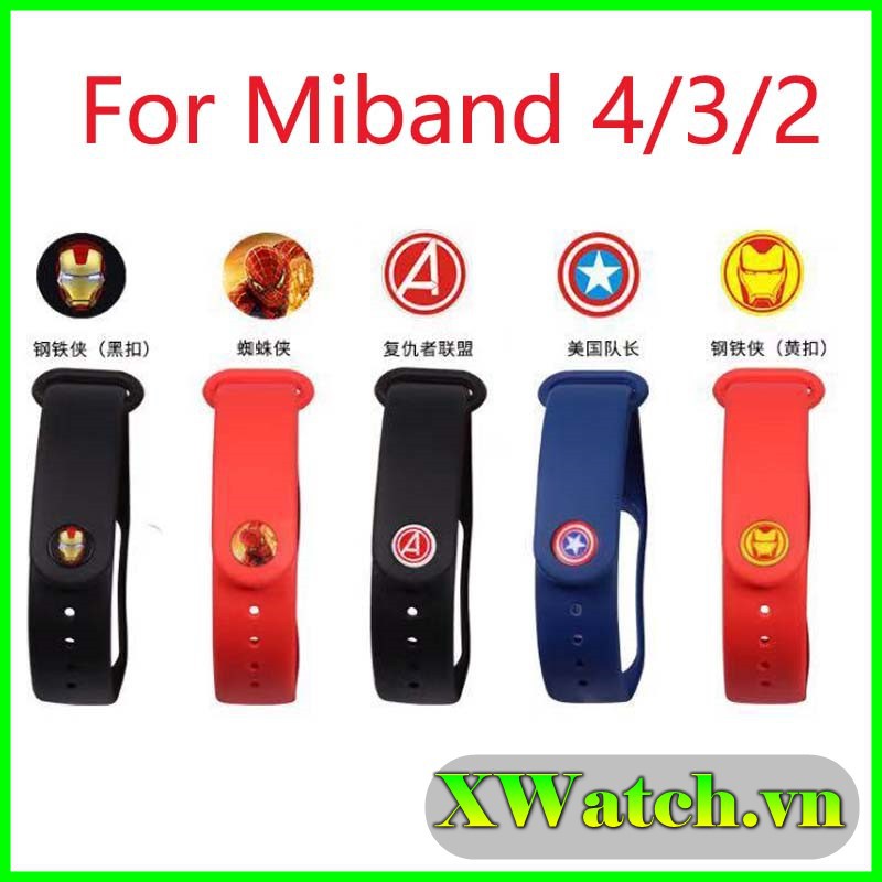 Nút gắn vòng đeo tay thông minh Xiaomi Miband 2 3 4 5 hình siêu anh hùng Avengers