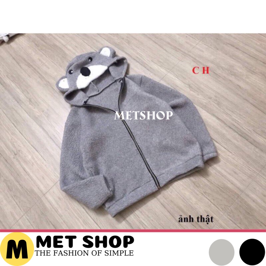 Áo khoác Lông Gấu Màu Xám Tiêu ,lông hai mặt, áo lông tai gấu unisex siêu ấm thòi trang thu đông hàn quốc - METSHOP
