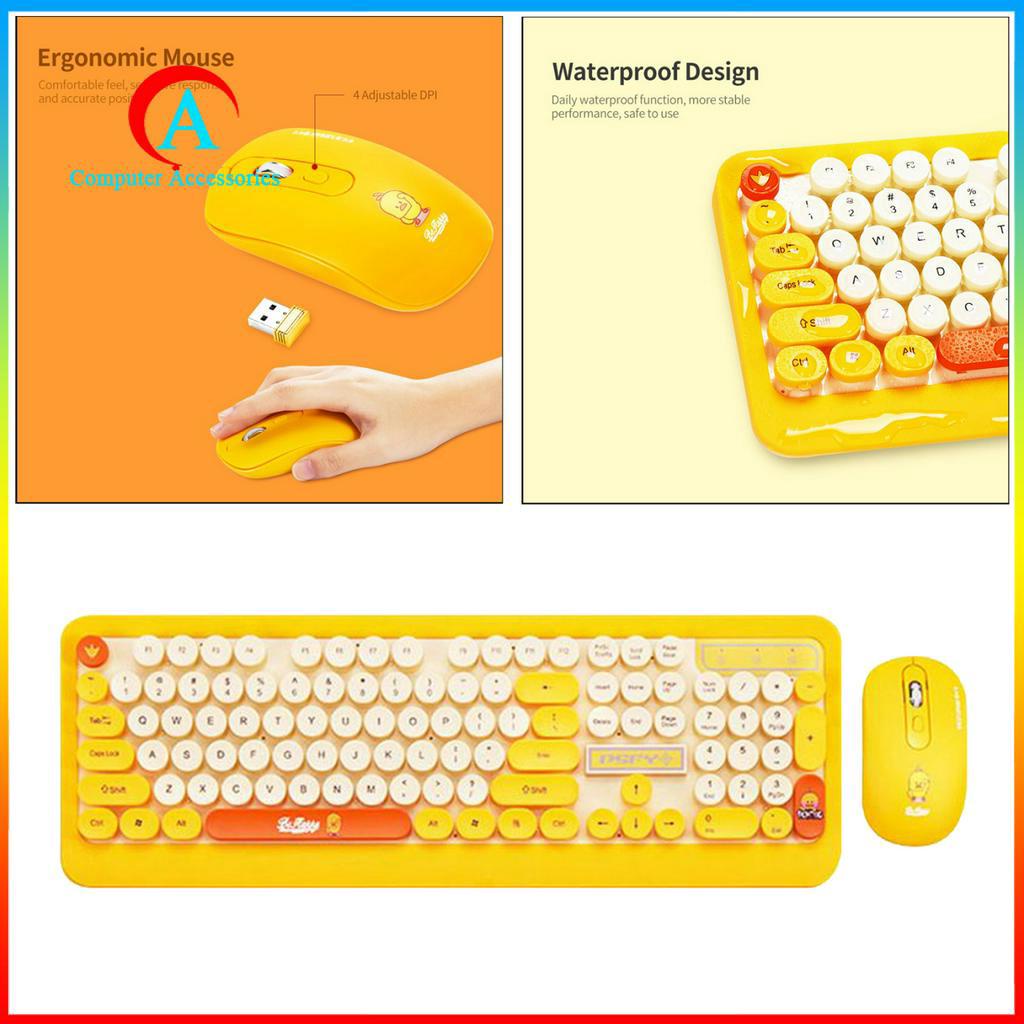 Combo Bàn Phím + Chuột Không Dây 2.4g Phong Cách Retro